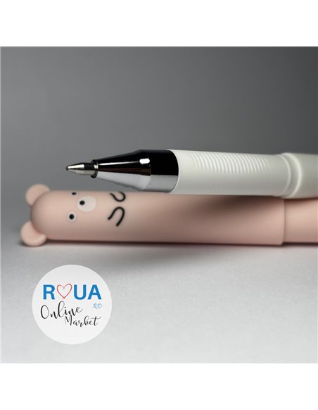Set 3 pixuri cu cerneala termosensibila PIXT70, Motiv ursulet, Alb/Roz