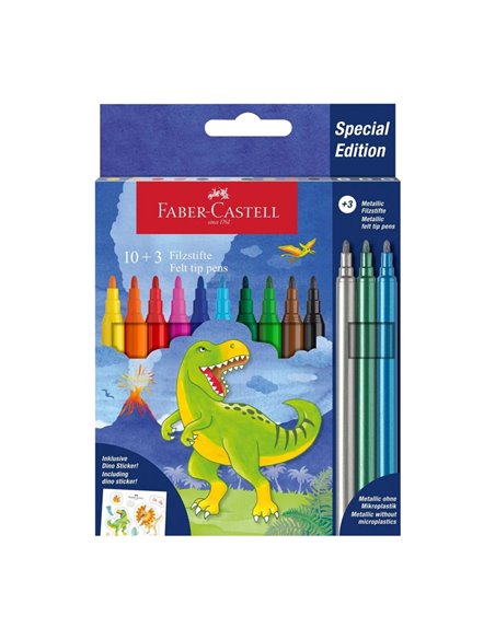 Carioci Faber-Castell FC554214, 10 + 3 culori, Motiv dinozaur