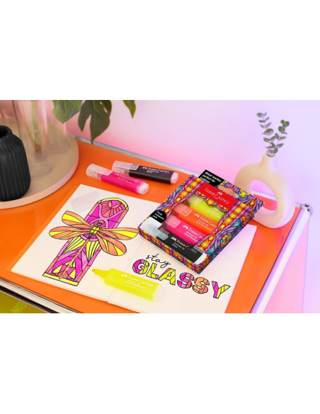 FC254693,Set 4 x Textmarker superfluorescent editie speciala glassy FABER-CASTELL FC254693, 4 culori/set