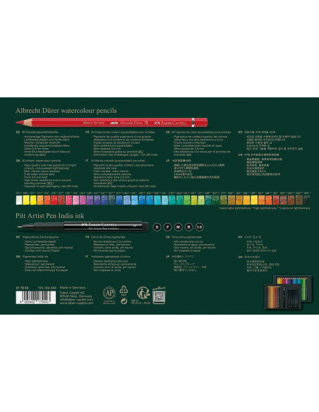 FC217554,Set cadou 40 creioane colorate Albrecht Durer + 5 pitt artist pen + pensula FABER-CASTELL FC217554, 40 culori/set