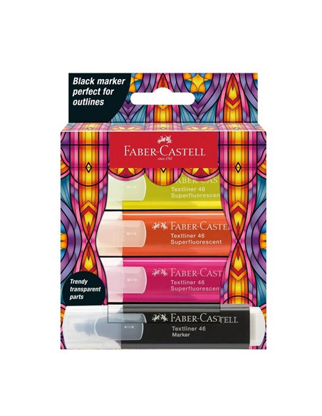 Set 4 x Textmarker superfluorescent editie speciala glassy FABER-CASTELL FC254693, 4 culori/set