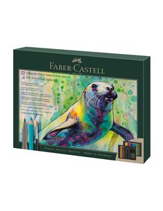 Set cadou 32 creioane colorate Albrecht Durer + 4 pitt artist pen + pensula FABER-CASTELL FC217553, 32 culori/set