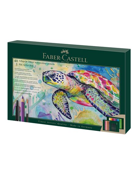 Set cadou 40 creioane colorate Albrecht Durer + 5 pitt artist pen + pensula FABER-CASTELL FC217554, 40 culori/set
