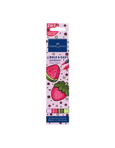 Set 4 x Sketch marker cu 2 capete bold and easy i goldfaber FABER-CASTELL FC164816, 4 culori/set