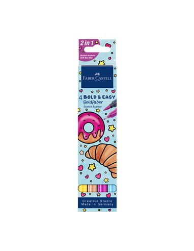 Set 4 x Sketch marker cu 2 capete bold and easy ii goldfaber FABER-CASTELL FC164817, 4 culori/set