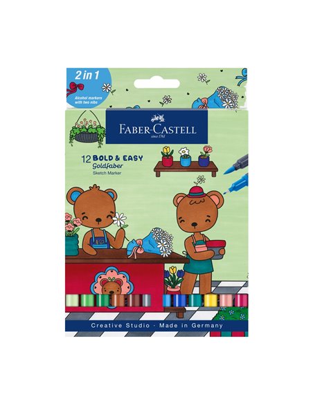 Set 12 x Sketch marker cu 2 capete bold and easy ii goldfaber FABER-CASTELL FC164815, 12 culori/set