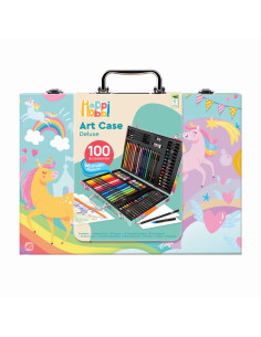 VV-1038-82058,Happi Hobbi Art Case Set De Desen Deluxe Cu 100 De Accesorii Unicorn