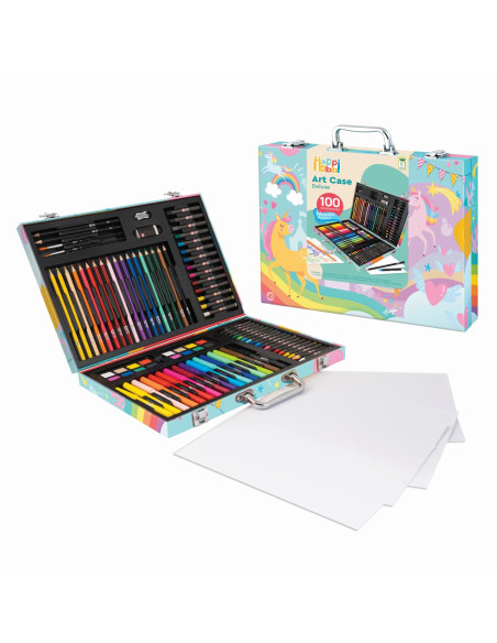 VV-1038-82058,Happi Hobbi Art Case Set De Desen Deluxe Cu 100 De Accesorii Unicorn