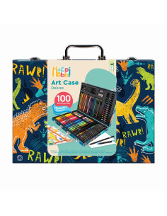 VV-1038-82059,Happi Hobbi Art Case Set De Desen Deluxe Cu 100 De Accesorii Dinozaur
