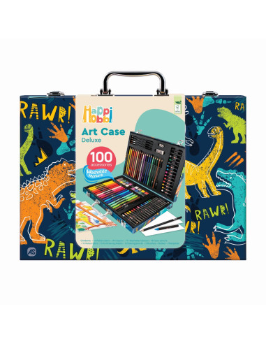 VV-1038-82059,Happi Hobbi Art Case Set De Desen Deluxe Cu 100 De Accesorii Dinozaur