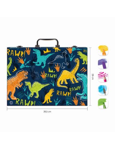 VV-1038-82059,Happi Hobbi Art Case Set De Desen Deluxe Cu 100 De Accesorii Dinozaur