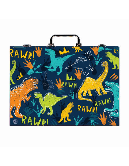 VV-1038-82059,Happi Hobbi Art Case Set De Desen Deluxe Cu 100 De Accesorii Dinozaur