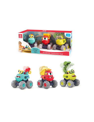 HE7911,Set 3 Masinute De Constructie Monstruletii Amuzanti Cu Frictiune