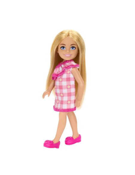 MTDWJ33_HXM95,Barbie Papusa Chelsea Blonda Cu Rochita Roz In Carouri