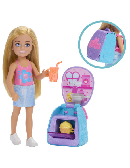 MTJBF46,Barbie Papusica Chelsea Cu Rucsac Pentru Coacerea Brioselor
