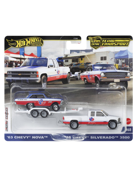MTFLF56_HRV42,Hot Wheels Transportator Chevy Silverado 3500 88 Cu Masinuta Chevy Nova 63 Scara 1:64
