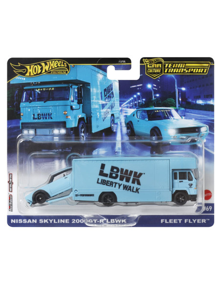 MTFLF56_HRV45,Hot Wheels Transportator Fleet Flyer Cu Masinuta Nissan Skyline 2000 Gt-r Lbwk Scara 1:64