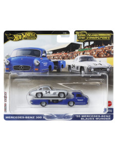 MTFLF56_HRV48,Hot Wheels Transportator Mercedes-benz 55 Blaues Wunder Cu Masinuta Mercedes-benz 300 Sl Scara 1:64