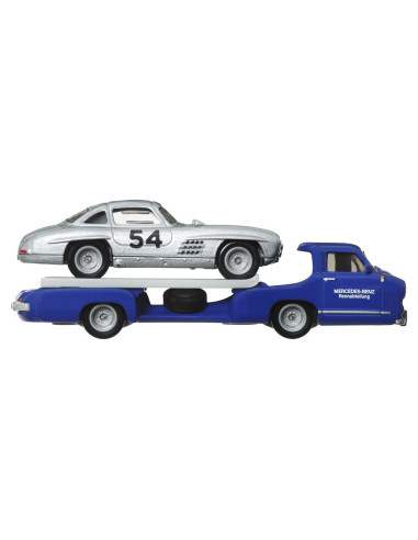 MTFLF56_HRV48,Hot Wheels Transportator Mercedes-benz 55 Blaues Wunder Cu Masinuta Mercedes-benz 300 Sl Scara 1:64