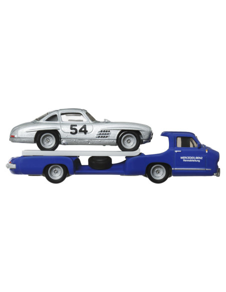 MTFLF56_HRV48,Hot Wheels Transportator Mercedes-benz 55 Blaues Wunder Cu Masinuta Mercedes-benz 300 Sl Scara 1:64