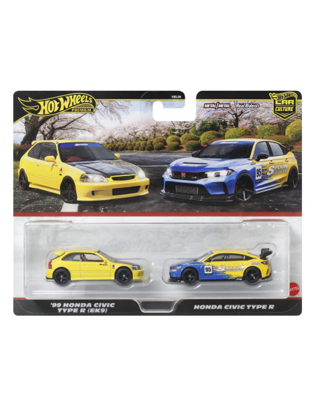 MTHBL96_JBL00,Hot Wheels Premium Set 2 Masinute Metalice Honda Civic 99 Tip R Ek9 Si Honda Civic Tip R Scara 1:64