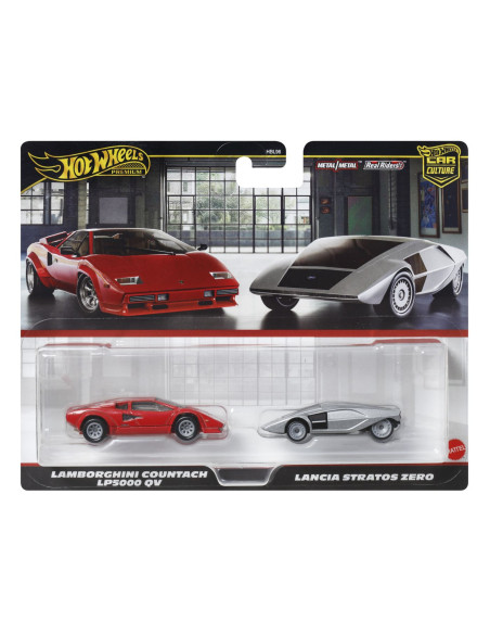 MTHBL96_JBL02,Hot Wheels Premium Set 2 Masinute Metalice Lamborghini Countach Lp5000 Qv Si Lancia Stratos Zero Scara 1:64