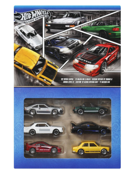 MTJBY77,Hot Wheels Silver Series Set 6 Masinute Metalice Tematica Japoneza