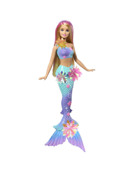 MTJDM72,Barbie Papusa Sirena Floare Magica Cu Par Blond Si Coada Albastra