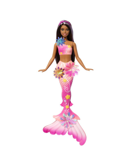MTJDM73,Barbie Papusa Sirena Floarea Magica Cu Par Brunet Si Coada Roz