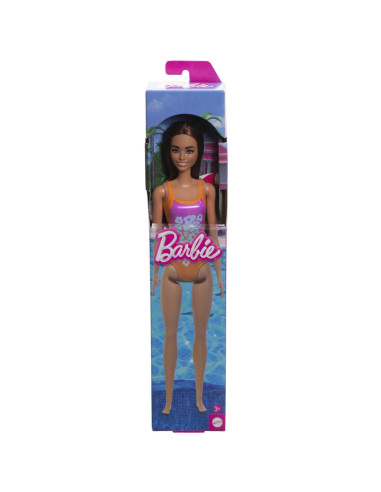 MTDWJ99_HXX50,Papusa Barbie Bruneta Cu Costum De Baie Inflorat
