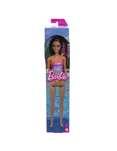 MTDWJ99_HXX50,Papusa Barbie Bruneta Cu Costum De Baie Inflorat