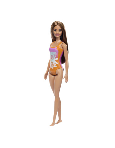 MTDWJ99_HXX50,Papusa Barbie Bruneta Cu Costum De Baie Inflorat