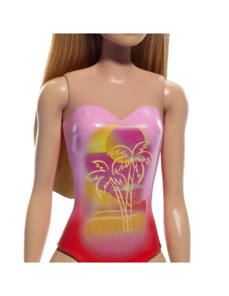 MTDWJ99_HXX48,Papusa Barbie Blonda Cu Costum De Baie Roz La Piscina