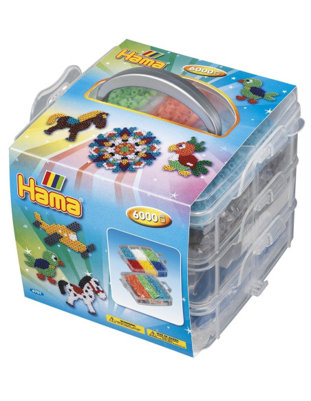 Ha6701,Margele HAMA MIDI 6000 buc in cutie de depozitare MIC cu 3 plansete