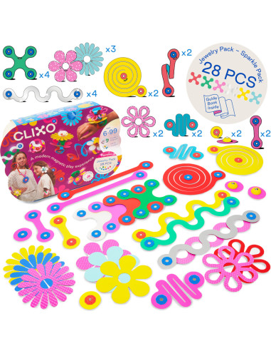 CL-WEAR-RB-1,Clixo® joc magnetic de construit - Bijuterii colorate (28 piese)