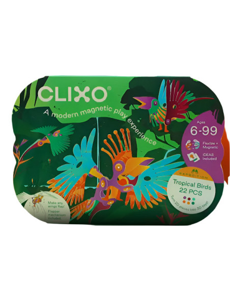 CL-TRBD-TR-1,Clixo® joc magnetic de construit - Pasari tropicale (22 piese)