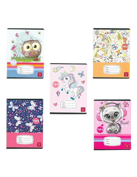 Set 5 x Caiet Pigna Tip II A5, 24 file, 70 g/mp, Fete