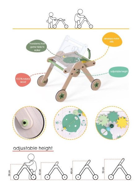 UP-Mtyz_4in1,Antepremergator din lemn 4 in 1 MamaToyz cu masuta de activitati