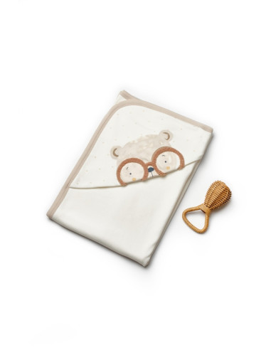 UP-BC-CSY8129,Paturica cu gluga pentru nou nascut, 100% bumbac organic, TeddyBear, BabyCosy