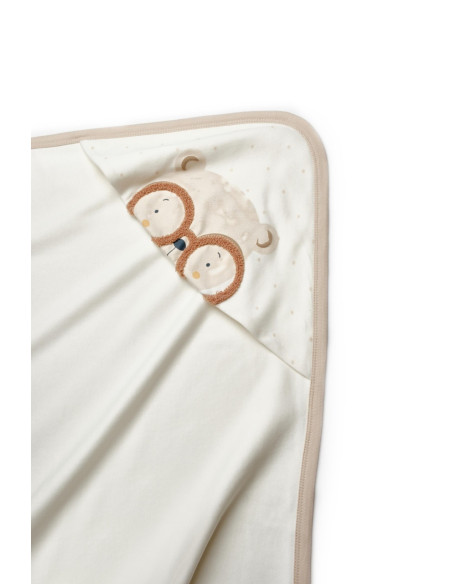 UP-BC-CSY8129,Paturica cu gluga pentru nou nascut, 100% bumbac organic, TeddyBear, BabyCosy