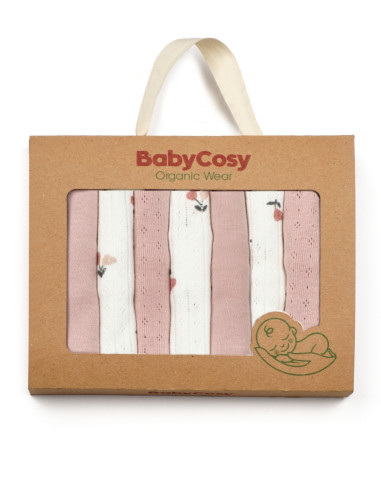 UP-BC-CSY59611,Set de 7 batistute din bumbac pentru bebelusi, BabyCosy, 25cmX25cm, roz