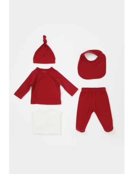 UP-BC-CSY5511,Set de 5 piese pentru nou nascut - 100% bumbac organic - Rosu, BabyCosy