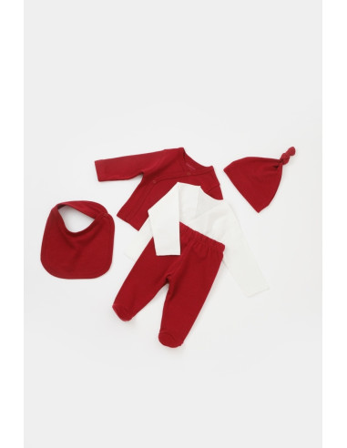 UP-BC-CSY5511,Set de 5 piese pentru nou nascut - 100% bumbac organic - Rosu, BabyCosy