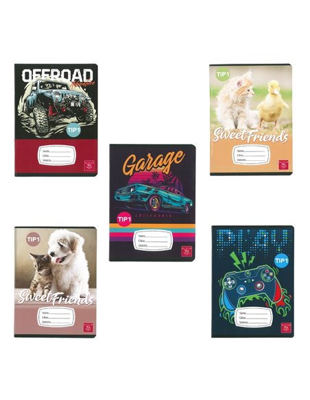 Set 5 x Caiet Pigna Tip I A5, 24 file, 70 g/mp, Baieti