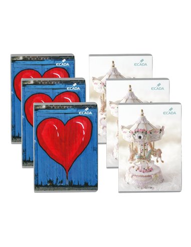 Set 6 x Caiet Ecada A5, 48 file, 60 g/mp, dictando, Fete
