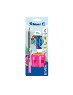 Set Combino Pelikan - Creion grafit invata sa scrii + ascutitoare + radiera, blister