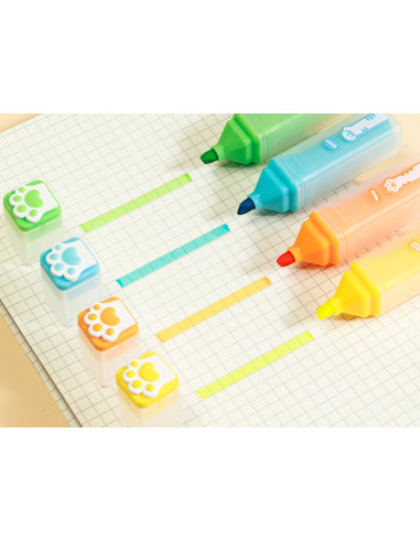 DLEU350,Set 4 buc x Textmarker forma patrata DELI, motiv Cats