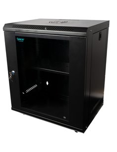 CABINET 19" SPACER  12U 500x400mm, fixare pe perete, Flatpack (dezasamblat),  Black, usa sticla cu blocare, panouri detasabile,