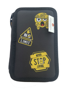 EJPE2503-1,Penar neechipat PIGNA, 3 fermoare, motiv Emoji, Negru