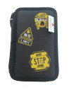 EJPE2503-1,Penar neechipat PIGNA, 3 fermoare, motiv Emoji, Negru